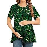 Xpenyo Women Tiered Maternity Top Fashion Short Sleeve Casual Pregnancy Blouse Shirts Leaf Green M