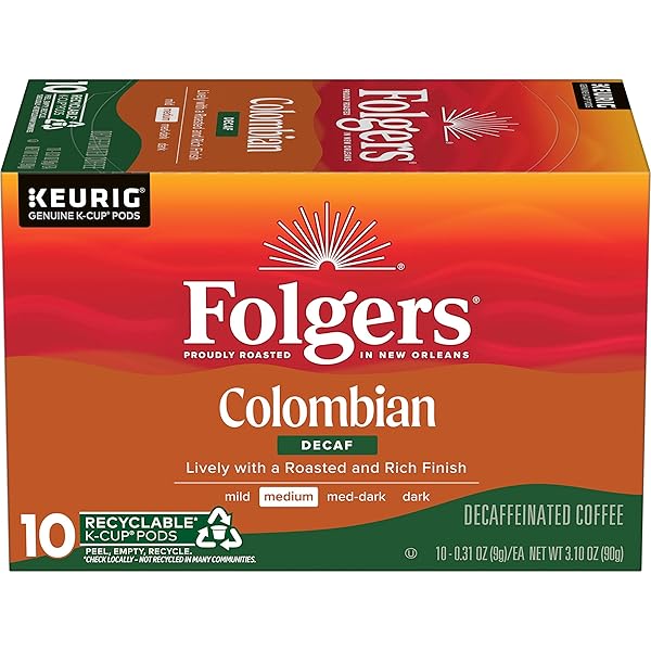 FOLGERS COLOMBIAN DECAF COFFEE, MEDIUM ROAST, KEURIG K-CUP...