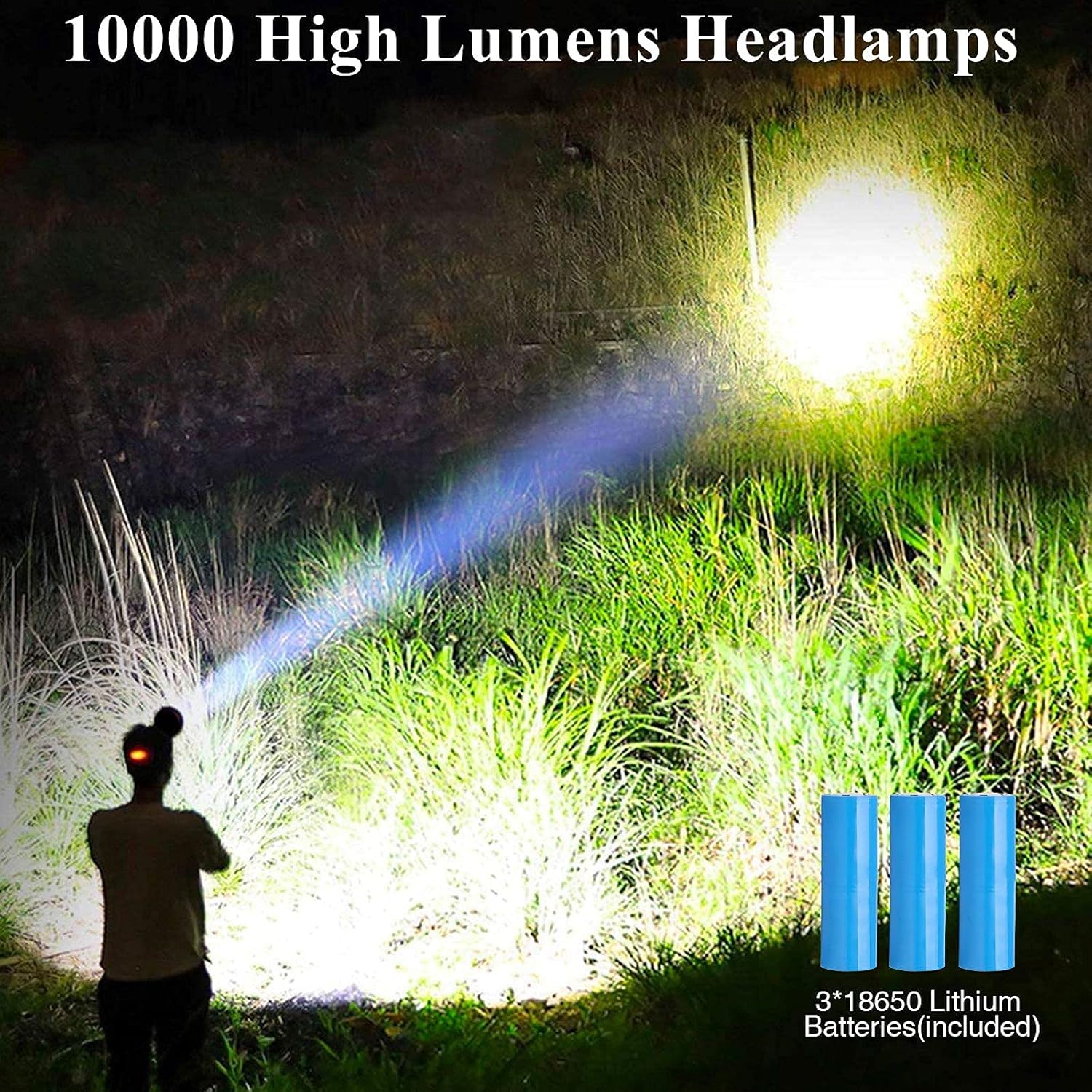 Rechargeable Led Headlamps for Adults, Super Bright 10000 High Lumens Headlamps Flashlights with 3 Modes Lighting, 90°Adjustable Head, IPX5 Waterproof, Camping Headlamps for Hiking, Running, Outdoors - - 