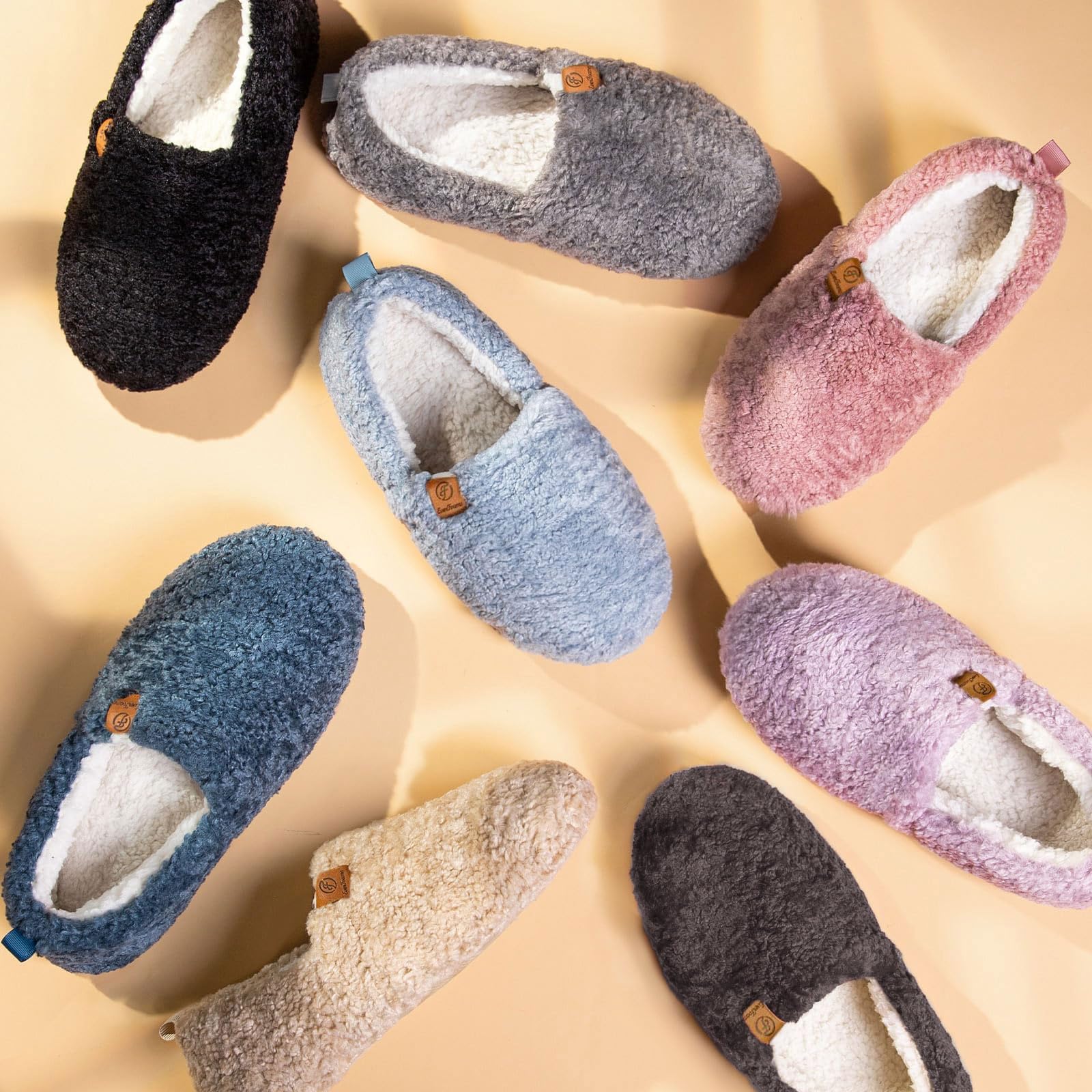 EverFoams Women’s Soft Curly Full Slippers Memory Foam Lightweight House Shoes Cozy Loafer with Polar Fleece Lining