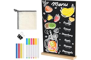 NEBURORA 1 Pack 8 x 12 Inch Tabletop Small Chalkboard Sign with Wood Base Reusable Double-Sided Message Boards Menu Chalkboar