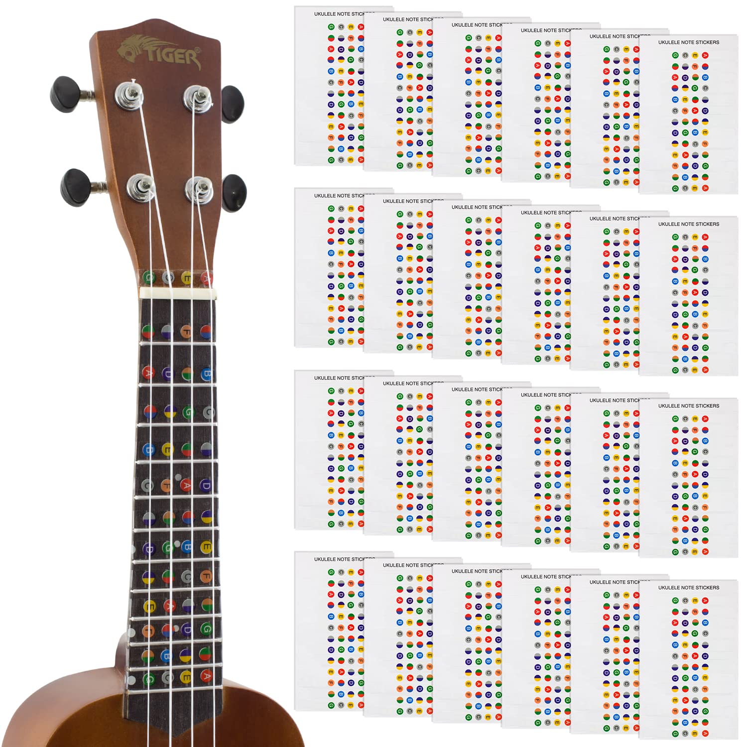 Tiger UKE-24-STICKER Ukulele Note Sticker Sheet for Beginners Fretboard Markers - Pack of 24