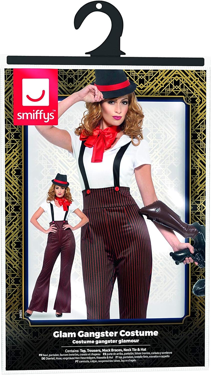 Smiffys 24635x1 Fever Damen Glam Gangster Kostum Grosse 48 50 Schwarz Rot Amazon De Spielzeug