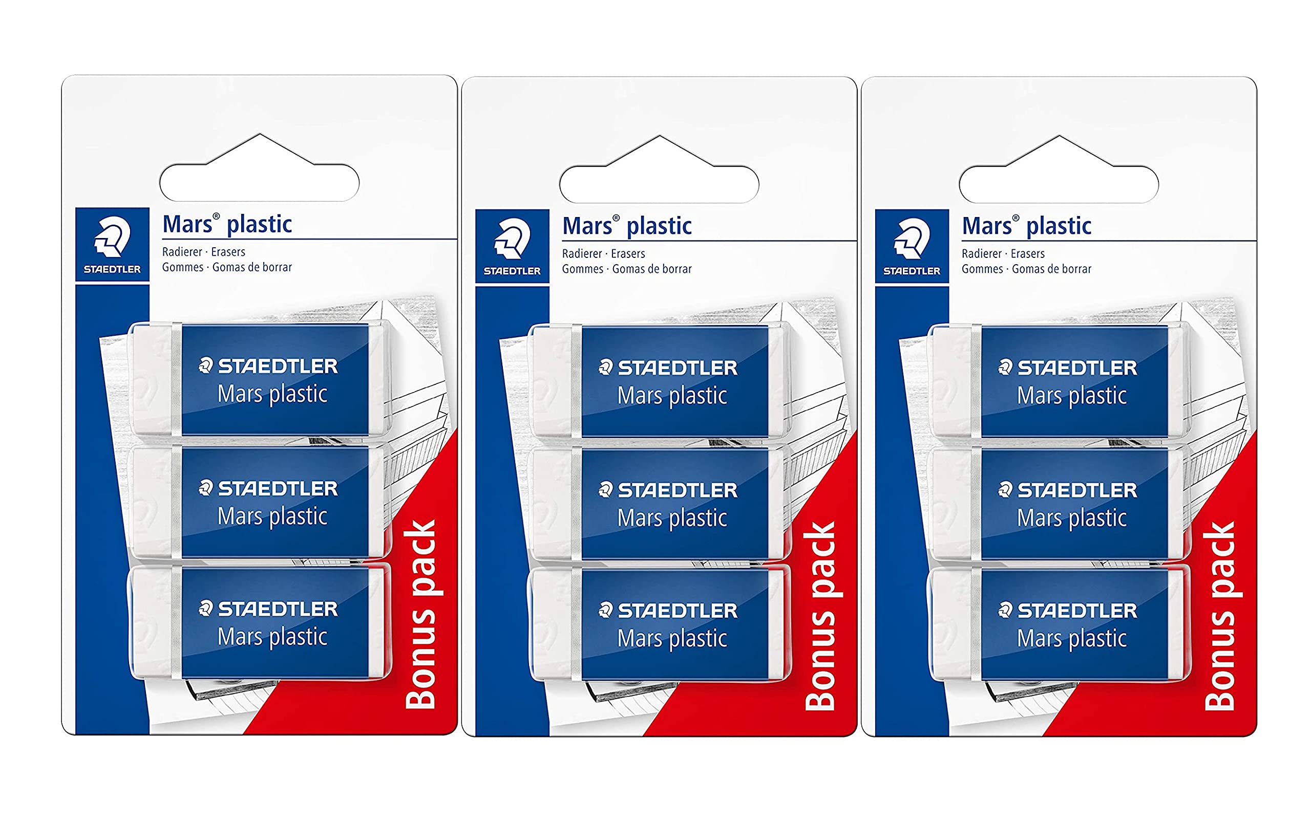 STAEDTLER 526 53 ABK3D Eraser Mars Plastic Mini Phthalate and Latex Free (Eraser 3 Packs)
