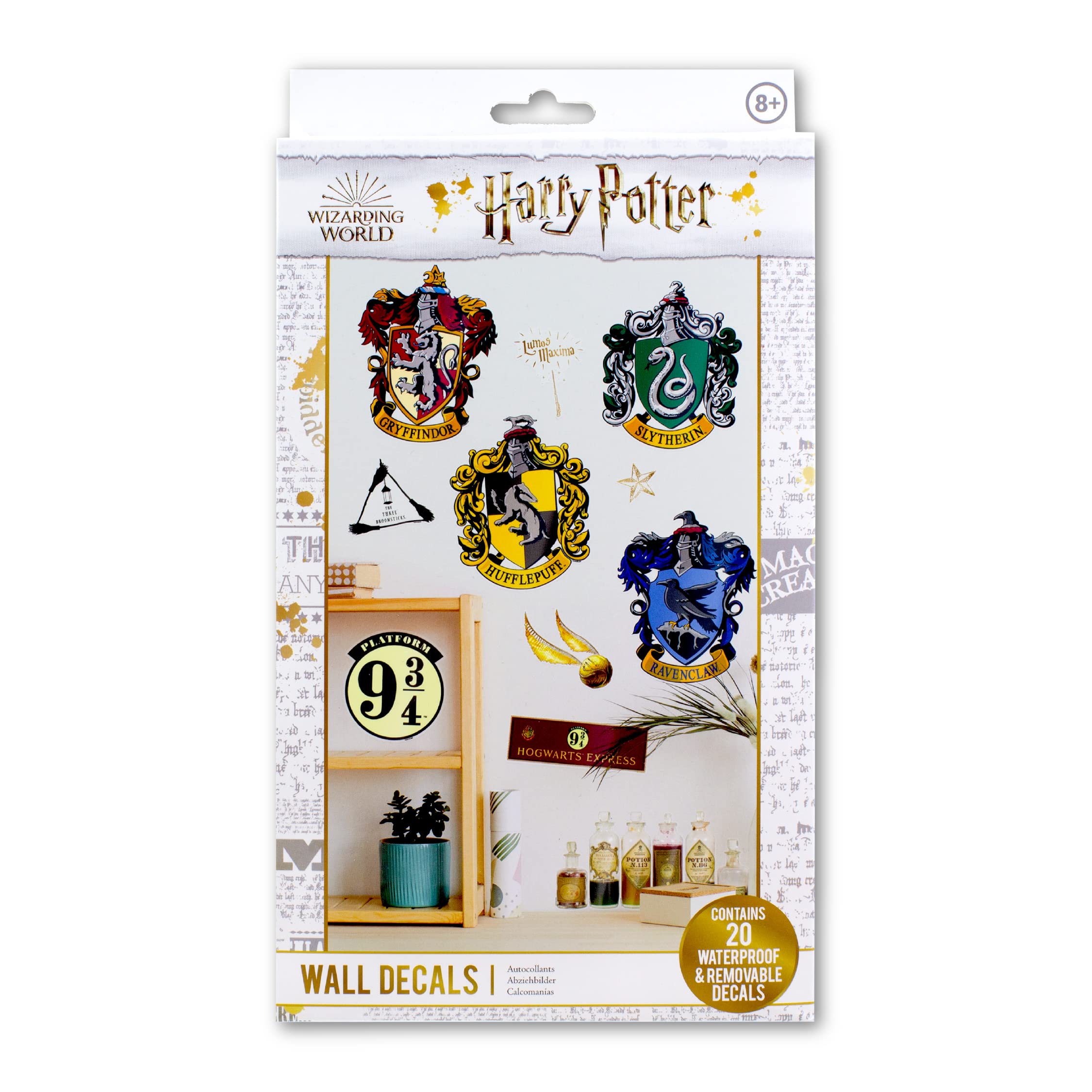 Harry Potter Wall Stickers - Officially Licensed Wizarding World Merchandise, Set of 20 Removable Waterproof Stickers, Bedroom Decor for Potter Fans | Paladone