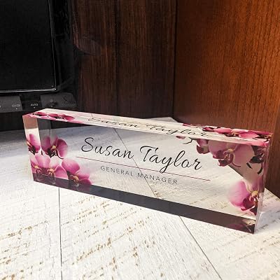 Buy Artblox Office Desk Name Plate Personalized Custom Name Plates For Desks Orchids Design On Clear Acrylic Glass Office Desk Decor 8 X 2 5 Online In Poland B0dktz43