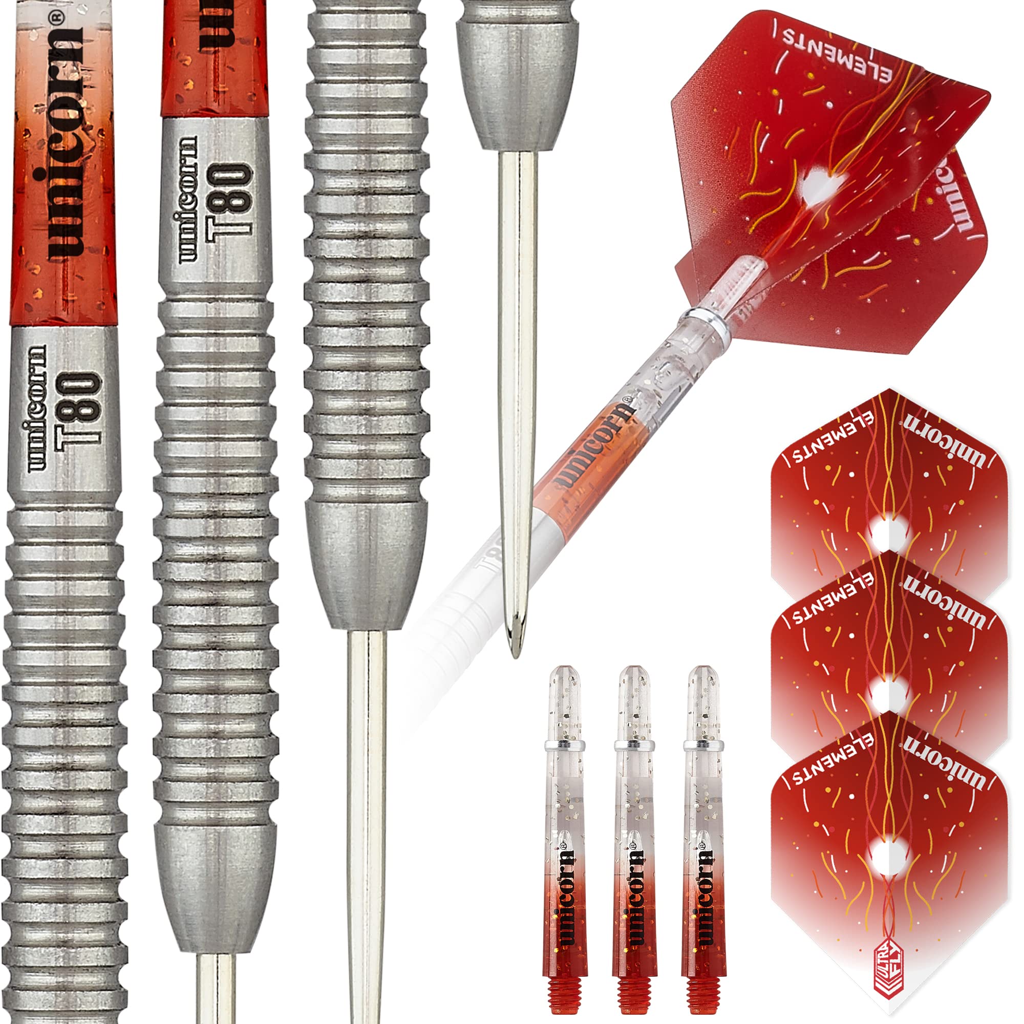 Unicorn Steel Tip Professional Darts Set | Core Striker Series Style 5 | 80% Natural Tungsten Barrels | 21 g
