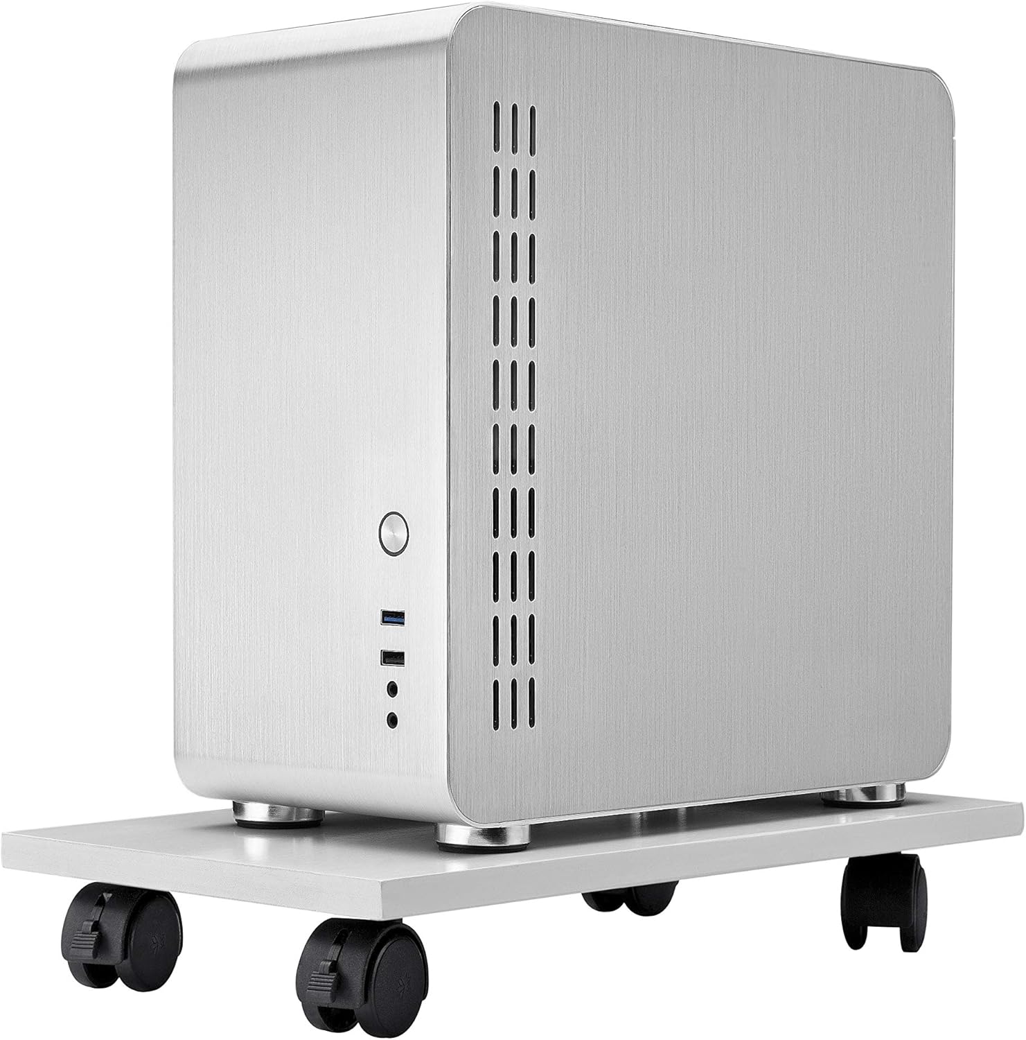BALANBO CPU Stand PC Cart Computer Bamboo CPU Holder Tower Stand with 4 Caster Rolling Wheels with Wheels Under Desk(White） : Office Products
