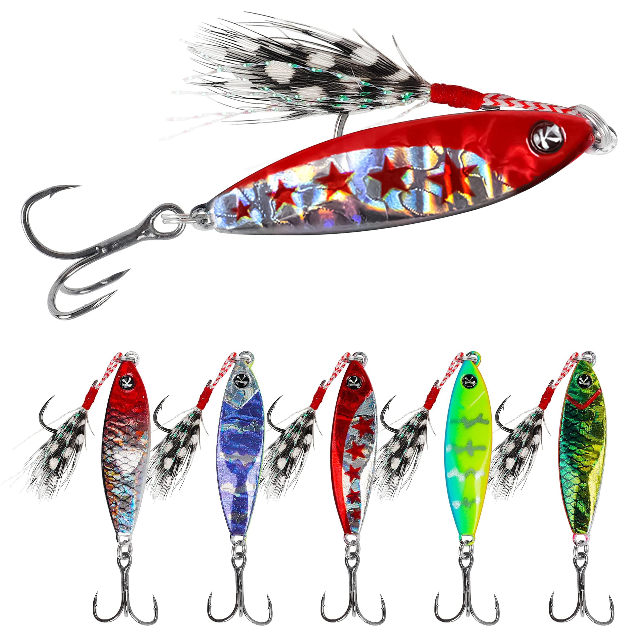 Saltwater Jigs Fishing Lures Kit Jigging Spoon Metal Lures Slow Pitch Vertical Jigs with Assist Hooks Inshore Hard Lures Spinners Jigging Blade Bait for Sea Fishing Tuna Salmon Grouper Bass