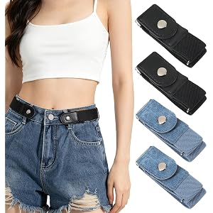 JJUNW 4 Pack Invisible Side Belt, No Buckle Belt for Women &Men,Without Buckle Elastic Stretch Adjustable Belts Pants Jeans(2