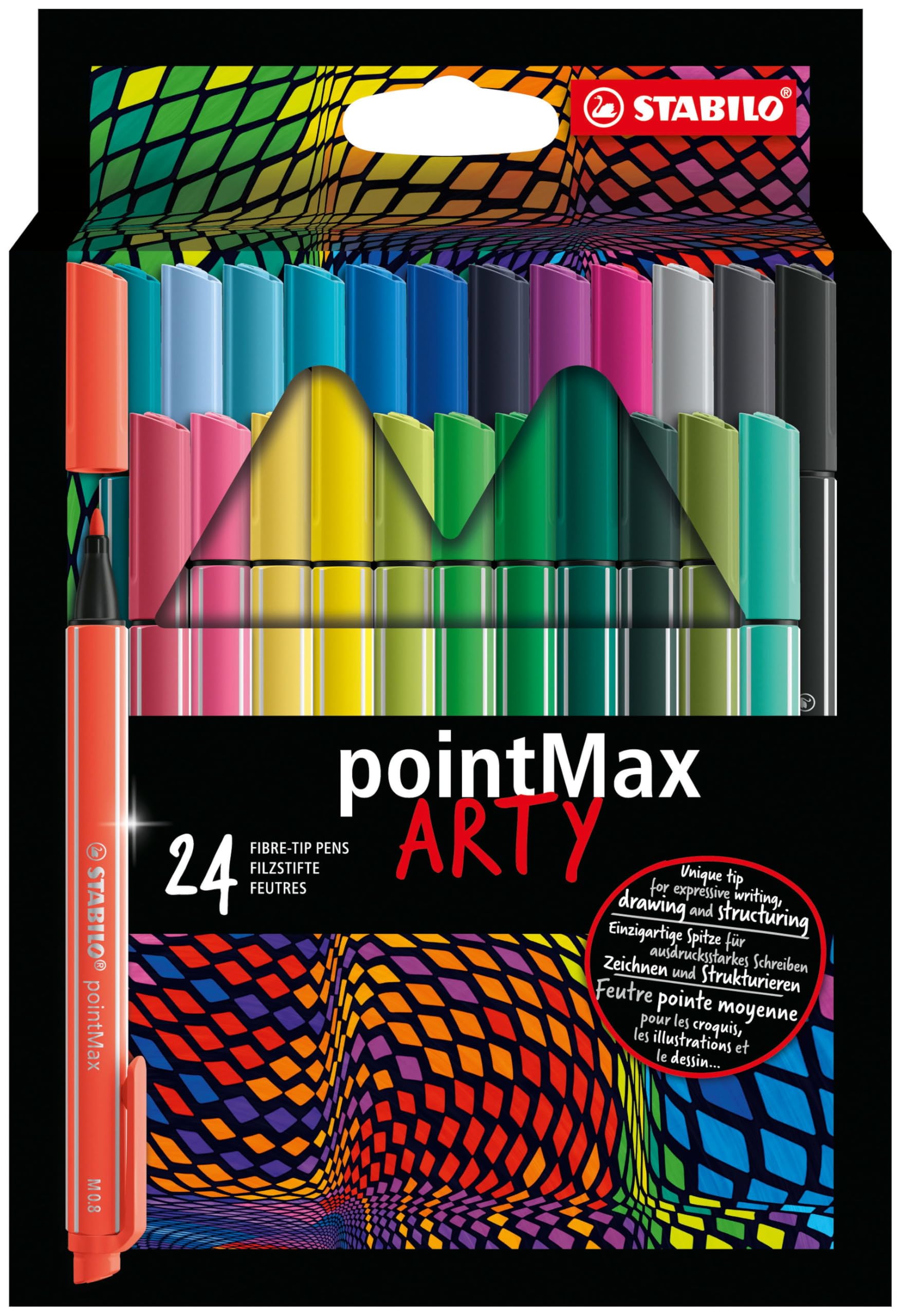 STABILO pointMax - Nylon-Tip Sign Pen - ARTY - Pack of 24 - Assorted Colours
