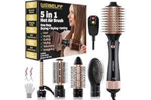 USBELFF Hair Dryer Brush Hot-Air Blow - Set for One Step Drying and Styling Hair, Negative Ionic, Ceramic Barrel, Detachable, Multiple Temp Settings for Women Middle to Long Hair, Black-Golden