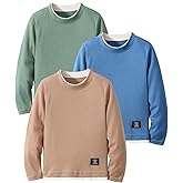 JOLYSHID 3 PC Boy's Waffle Long Sleeve Crewneck Pullover Tops Color Block Trim Fake Two-Piece Casual Blouse 3-12Y