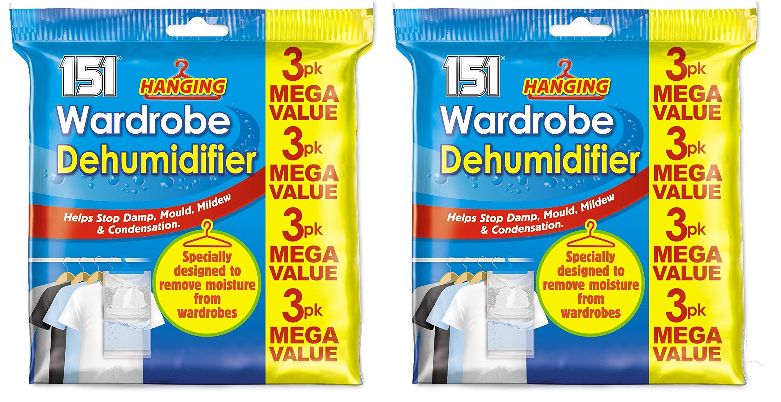 Hanging Wardrobe Dehumidifier Helps Stop Mould, Damp, Mildew, Moisture and Condensation (2 x 3pk)