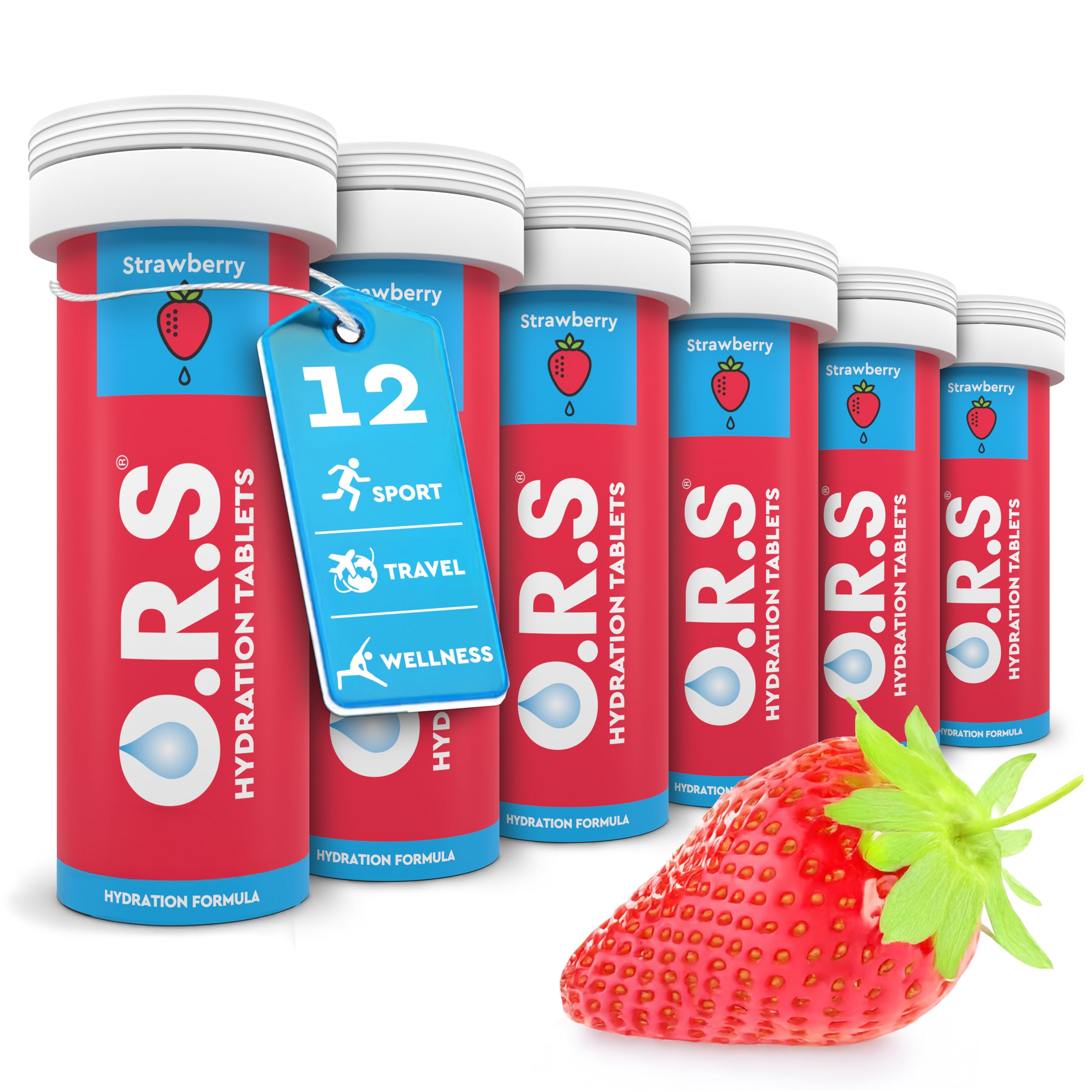 O.R.S Hydration Tablets with Electrolytes, Vegan, Gluten and Lactose Free Formula – Soluble Sports Hydration with Natural Strawberry Flavour, 72 Count