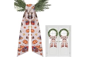 PartyforU Football Fall Wreath Sash - 2 Pcs Wreath Sashes for Autumn Front Door Home Decor, 60 Inch Orange Pumpkin Wreaths Sash with Maple Leaves for Farmhouse Porch
