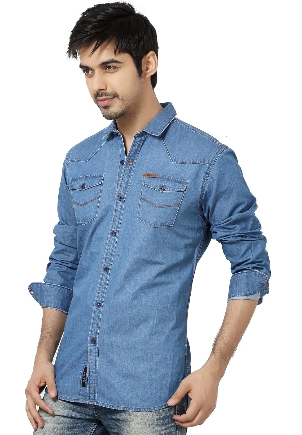 double pocket denim shirt mens