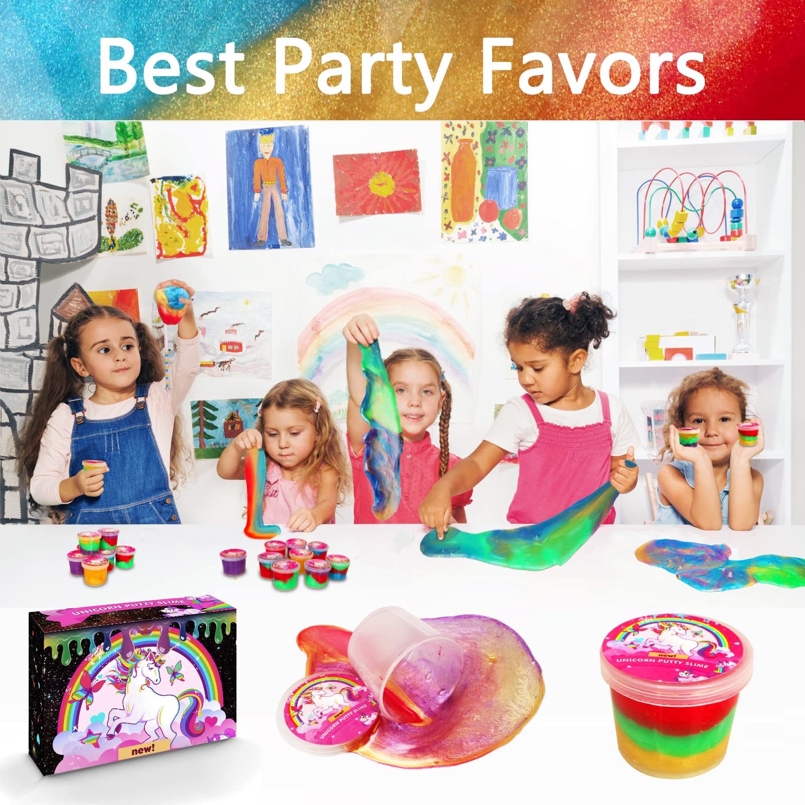 48 Packs Galaxy Putty Slime, Party Favor for Kids Girls & Boys, Adults, Non Sticky, Stress & Anxiety Relief, Wet, Super Soft Sludge Toy,Easter Basket Stuffers
