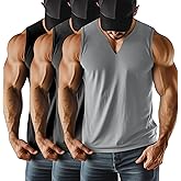 Riyiper 3 Pack Men's Sleeveless Tank Tops, V Neck Longline Henley T Shirts Casual Basic Muscle Shirts Stretch Athletic Tee