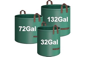 IWNTWY Leaf Bags, 3-Pack Heavy Duty 132/72/32 Gallons Reusable Yard Waste Bags Lawn Bags with 4 Handles for Garden Leaves and Waste Collection, Lightweight Portable Yard Trash Bag
