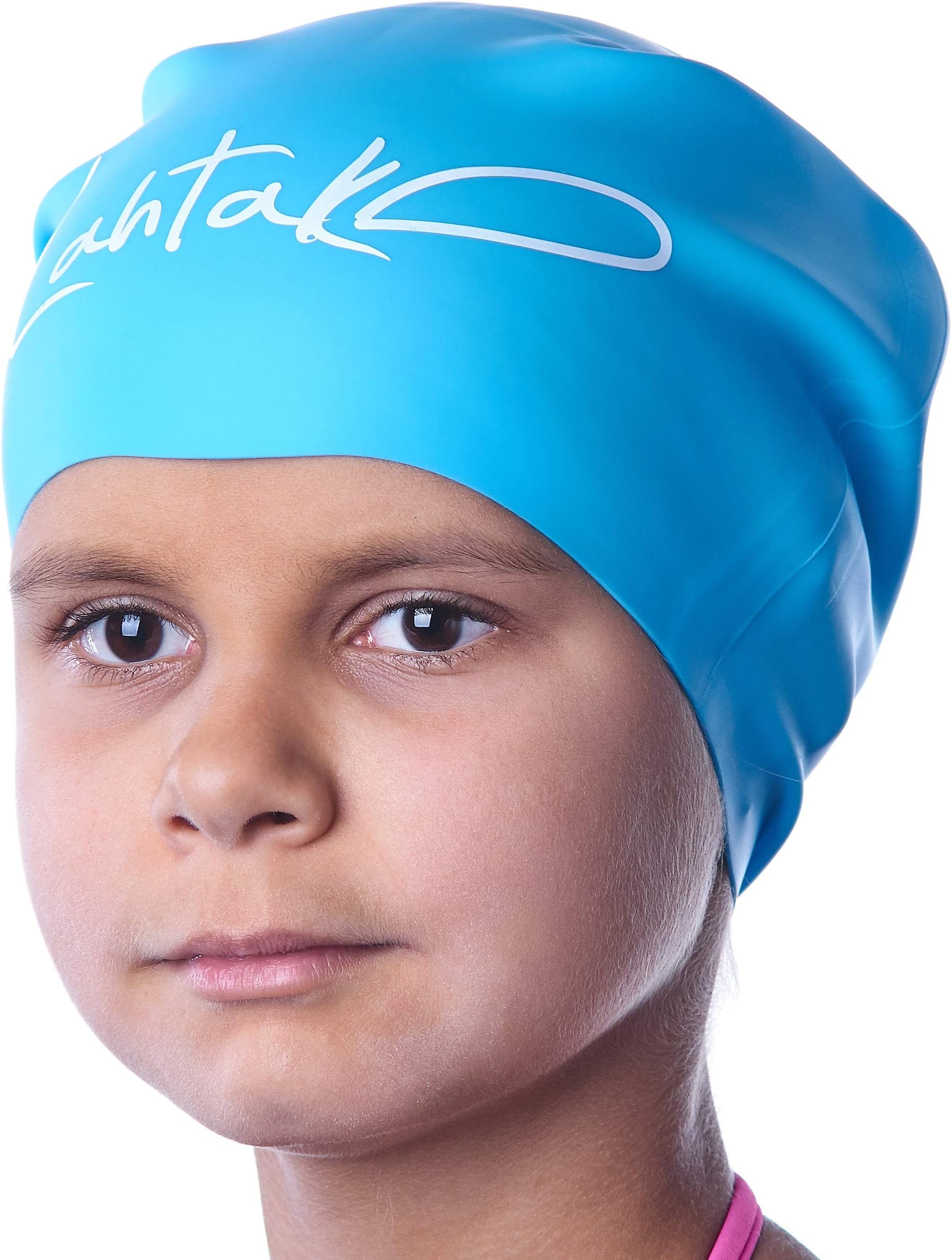 Swim Caps Kids Long Hair - Swimming Cap for Girls Boys Kids Teens with Long Curly Hair Braids Dreadlocks - 100% Silicone Hypoallergenic Waterproof Swim Hat