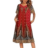 Ekouaer Womens Nightgown Short Sleeve House Dress with Pockets-Floral Print Mumu Dress