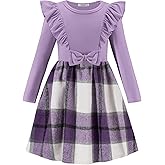 Arshiner Girls Fall Winter Dress Plaid Ribbed Ruffles Long Sleeve Dresses Cute Bowknot Little Girls Clothes 2-6 Years