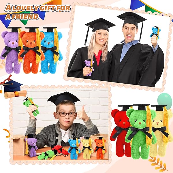 SOTIFF 24 PCS MINI GRADUATION BEAR PLUSH GIFT STUFFED ANIMAL WITH CAP GIFT FOR HER, FOR HIM, CLASS OF 2026 GRADUATION PRESENT FOR COLLEGE HIGH SCHOOL FOR DIY KEYCHAIN XMAS DECORATIONS(MULTICOLOR)