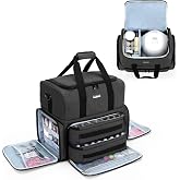 BAFASO Nail Polish Organizer Holds 80 Bottles and a UV Nail Lamp, Black | Fit15ml - 0.5 fl.oz, Nail Polish Case with 2 Removable Pouches and Manicure Tools Storage Sections (Patented)