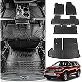 Bomely Floor Mats Compatible with 2014-2019 Toyota Highlander Cargo Liner TPE Back Seat Cover Protector 2018 7 Seats Highlander Accessories (2014-2019,Floor Mats+Trunk Mat with Backrest Mat)