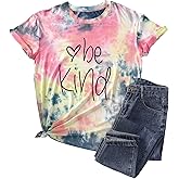 Women Tie-Dye Shirt Women Be Kind Graphic Tshirts Cute Teacher Short Sleeves Top