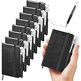 Qeeenar 16 Piece 8 Leather Notebooks and 8 Pens Leather Notebook Pocket Mini Pocket Notebook Journal 4.3 x 2.5 Inch Mini Pocket Notepad Hardcover College Ruled for Office(Black)