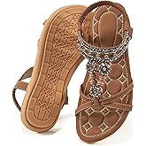 Alicegana Womens Sandals Dressy Summer: Comfortable Bohemian Flats Elastic Ankle Strap Walking Beach Shoes