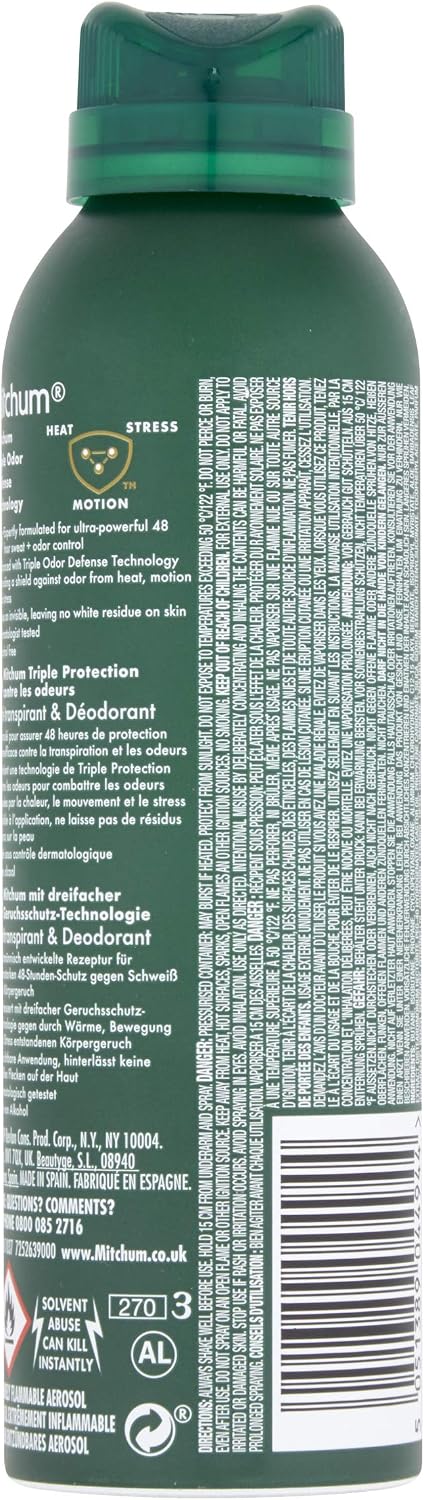 Mitchum Men Triple Odor Defense 48HR Protection Aerosol Deodorant & Anti-Perspirant, Clean Control, 200 ml - Image 5