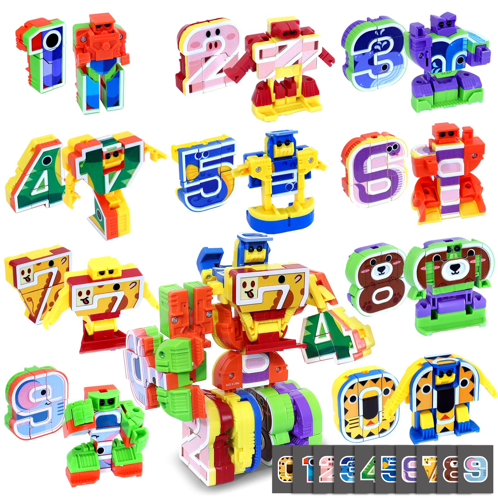 Photo 1 of HOPANDOS Animal Number Robots Transforming Toys 10-in-1 – STEM Learning Toys for Kids Ages 3+, Number Blocks with 10 Digital Cards, Convertible to Mega Robot (ABC Zoo Series)