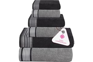 CASA COPENHAGEN Designed in Denmark 550 GSM 2 Large Bath Towels 2 Large Hand Towels 2 Washcloths, Super Soft Egyptian Cotton 6 Towels Set for Bathroom, Kitchen & Shower - Granite Grey & Mirage Grey