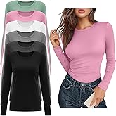 Riyiper 6 Pack Women's Long Sleeve Shirts Basic Slim Fitted Tops Casual Crew Neck Tight Tee Tops 2026 Layering T-Shirt