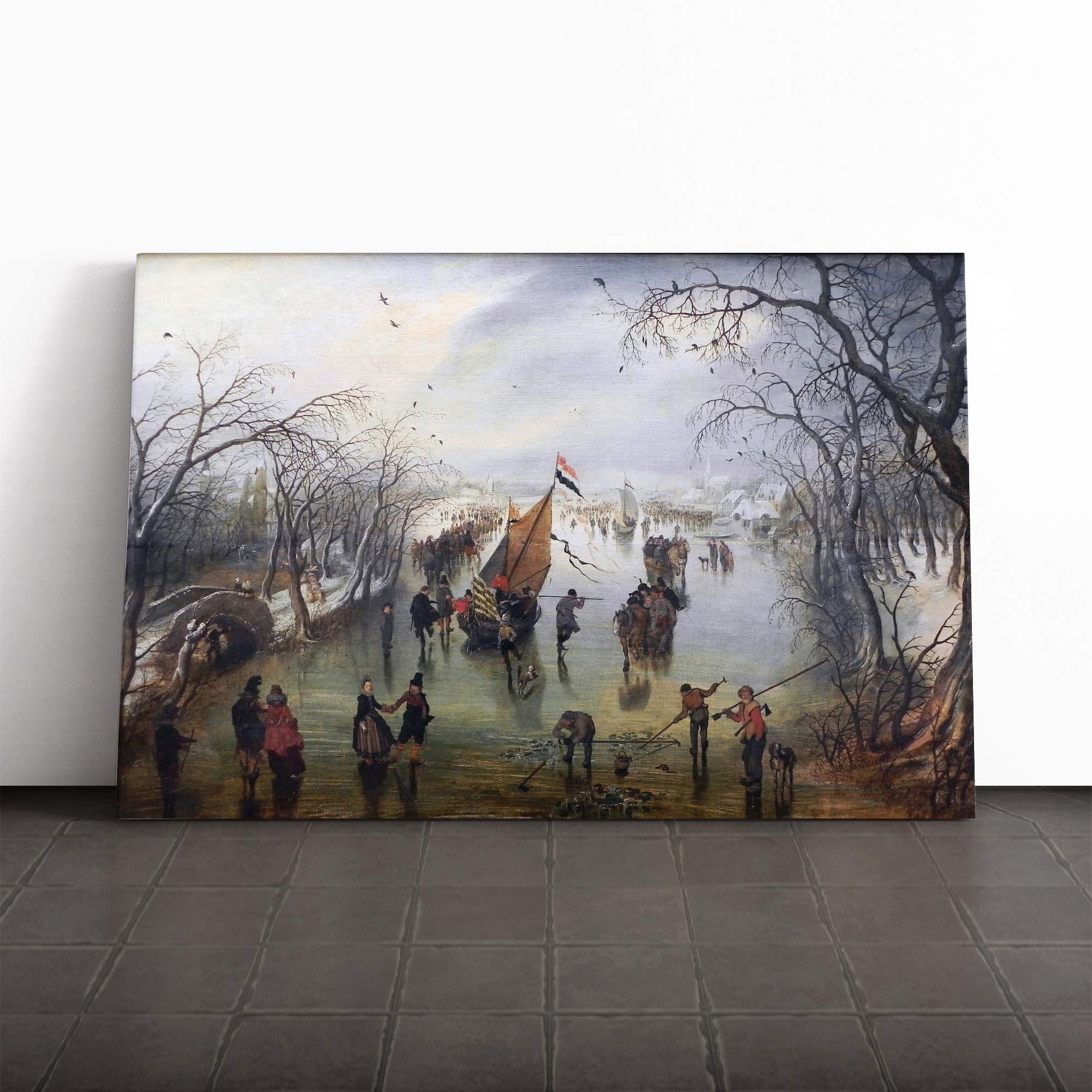 Adriaen Van Ostade Winter Landscape Canvas Print | Gallery Wrapped 30mm Frame Wall Art | 20x14 inches | Ready to Hang | Modern Landscape Picture | Living Room Bedroom Lounge Office