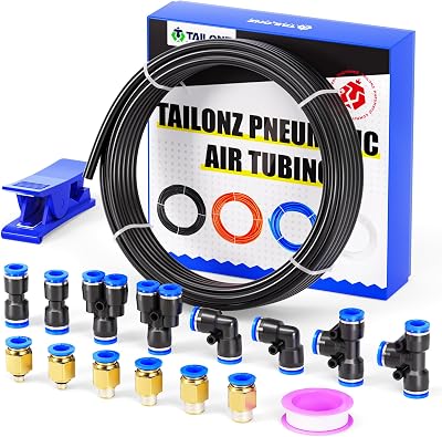 TAILONZ PNEUMATIC 4mm PU Air Hose 10m 2.5mm ID Pipe Kit with Fittings
