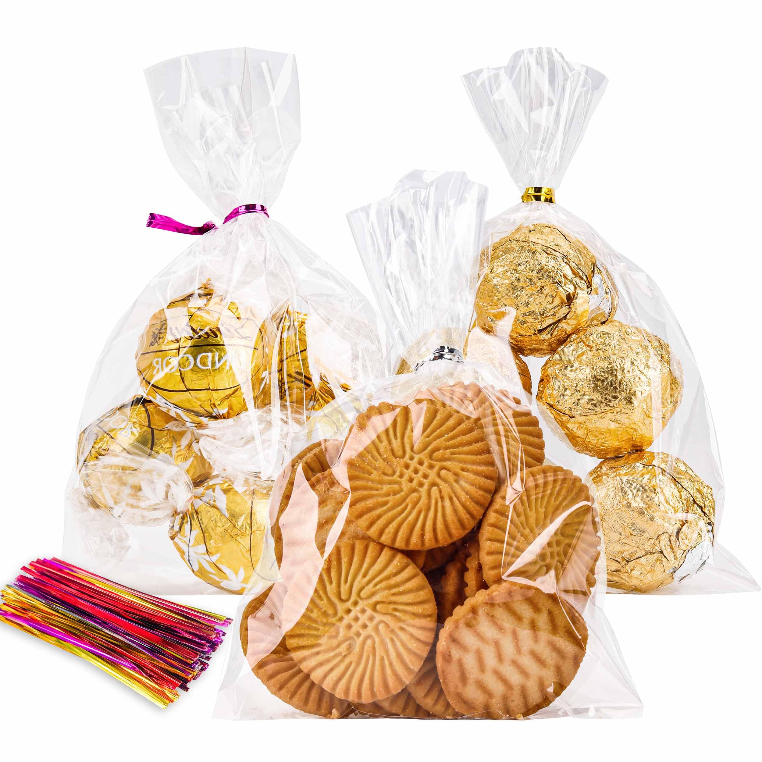 Photo 1 of LOKIQNG Cellophane Bags Plastic Treat Bag Clear Cookie Candy Bags with Twist Ties for Party Favor Bag(100PACK,4x6inch)