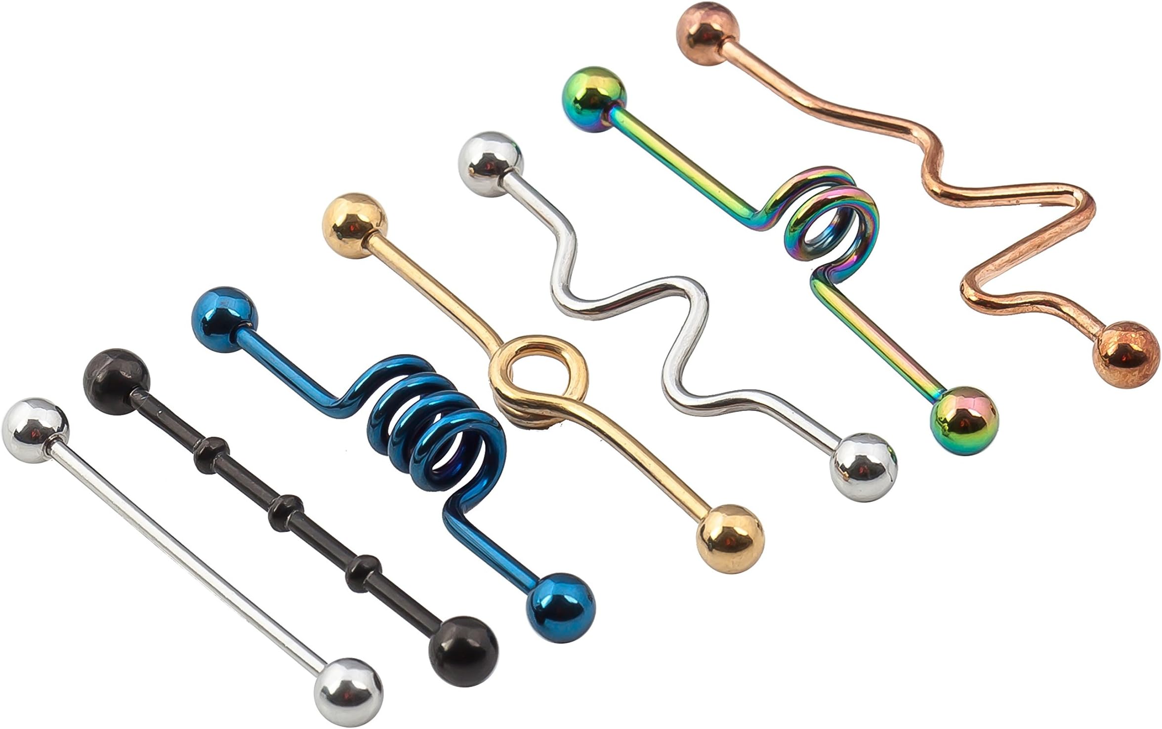 SEXYPOINT 7PCS Industrial Barbell Earring Stainless Steel Cartilage Earring Body Piercing