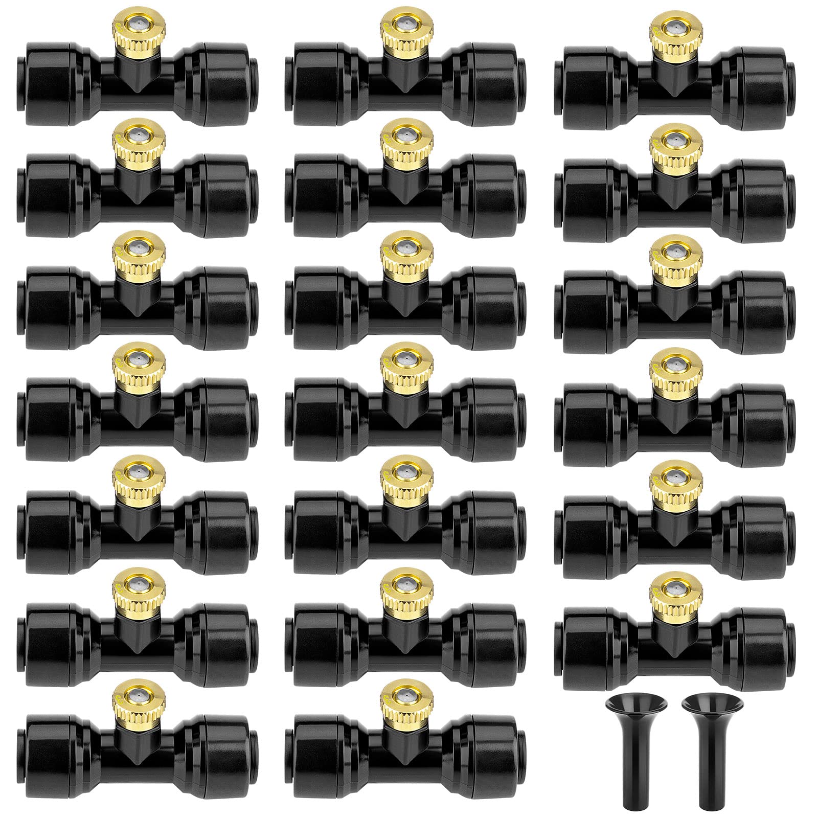 Photo 1 of 20 Pack Brass Mister Nozzles with 20 Pack Misting Nozzle Tees with 2 Pack End Plugs for Outdoor Cooling System Patio Misting System