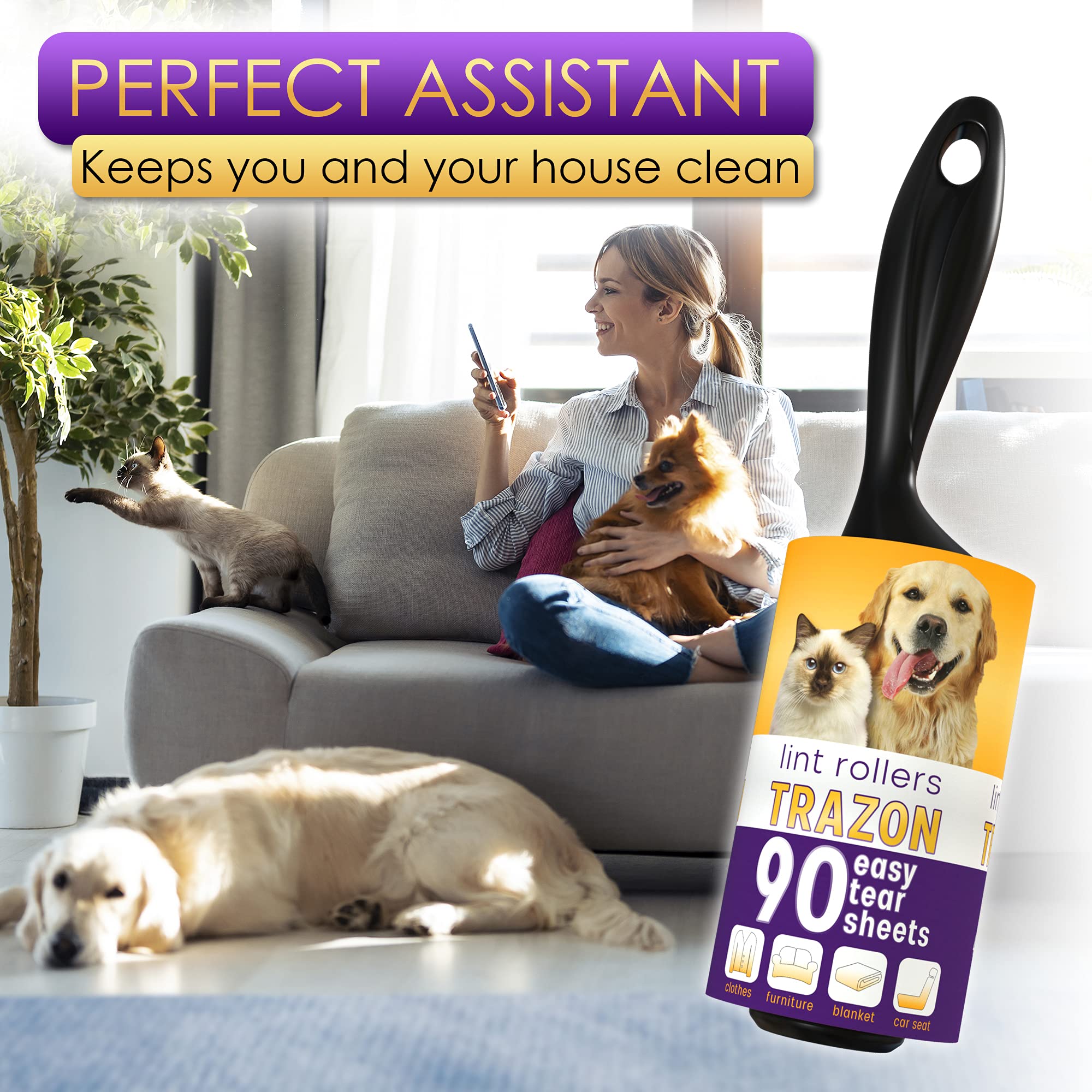 Lint Rollers Value Pack of 450 Sheets / 5 Refills, Sticky Roller, Lint Remover for Dog, Cat, Pet Hair, Lint Rollers for Clothes, Carpet, Couch, Furniture, Car Seats White