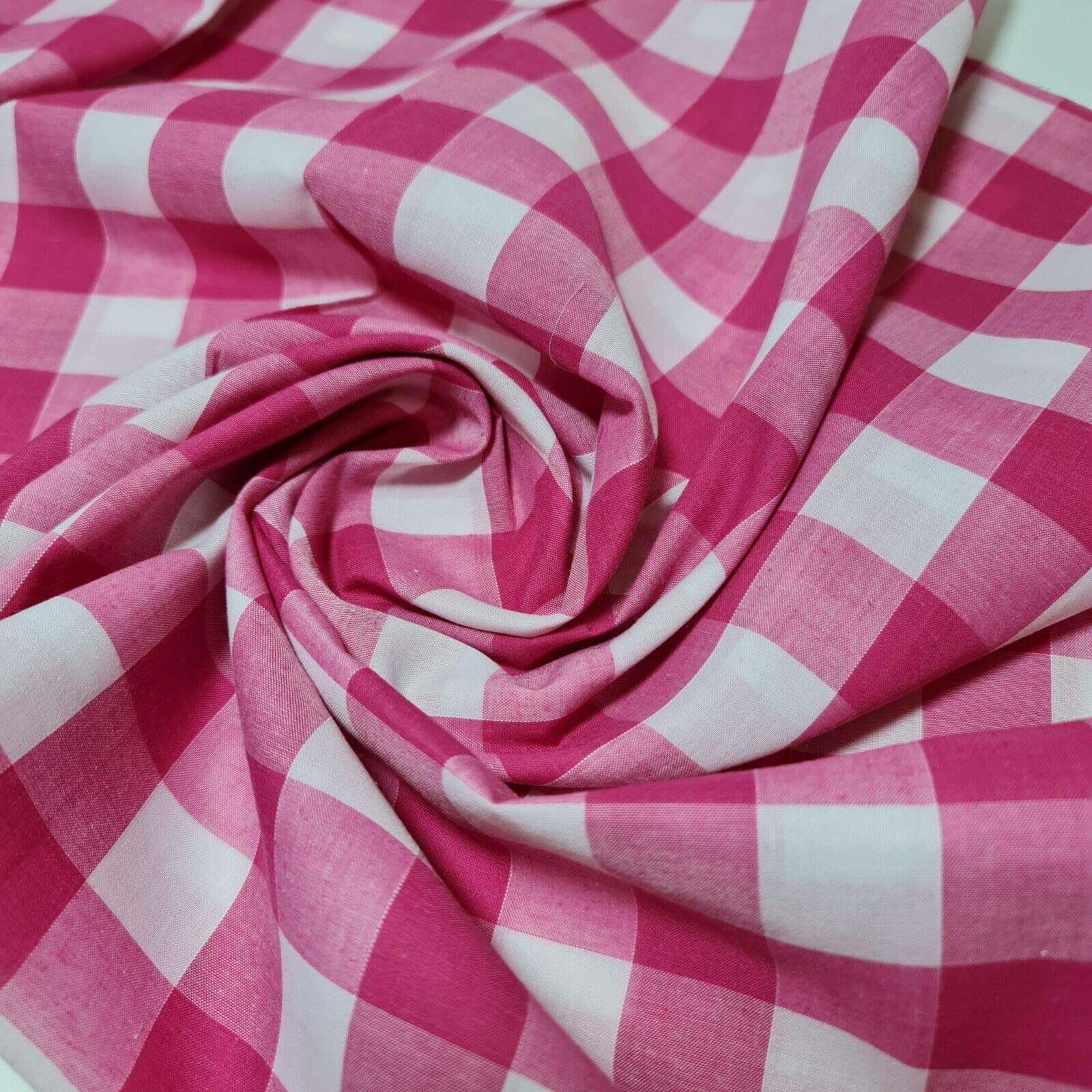 Polycotton Fabric 1" Gingham Check Material Dress Craft Uniform Checked 112cm (Cerise, 5 Meter) — image 1