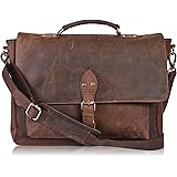 Leather Messenger Bag Locking Laptop Briefcase For Men Adjustable Satchel Handle