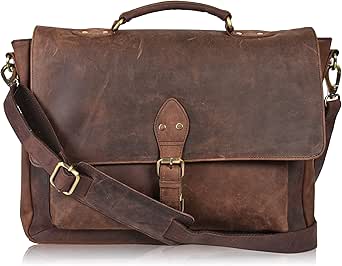 Leather Messenger Bag Locking Laptop Briefcase For Men Adjustable Satchel Handle