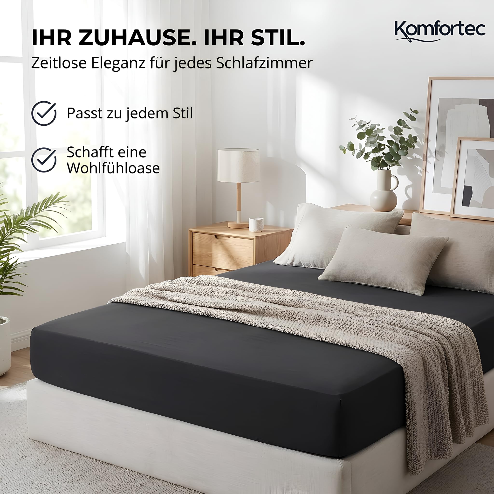 Komfortec Spannbettlaken Jersey 100% Baumwolle – 140x200 cm – 135g/m² – Weich, Atmungsaktiv & Hautfreundlich – Mit Rundumgummi – Oeko-Tex Zertifiziert – Für Boxspring, Topper & Matratzen – Anthrazit 6