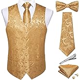 DiBanGu Men's Silk Paisley Vest and Necktie Set 6PCS Pre-tied Bow Tie Formal Waistcoat for Wedding Party