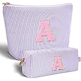 Btffitting Makeup Bag Set Initials Cosmetic Bag,Birthday Graduation Gifts for 10 11 12 13 14 15 16 17 18 Years Old Girl Girlfriend Teen Girls Gift Trendy Stuff Toiletry Bag Travel - Lavender,A