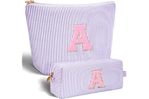 Btffitting Makeup Bag Set Initials Cosmetic Bag,Birthday Graduation Gifts for 10 11 12 13 14 15 16 17 18 Years Old Girl Girlfriend Teen Girls Gift Trendy Stuff Toiletry Bag Travel - Lavender,A
